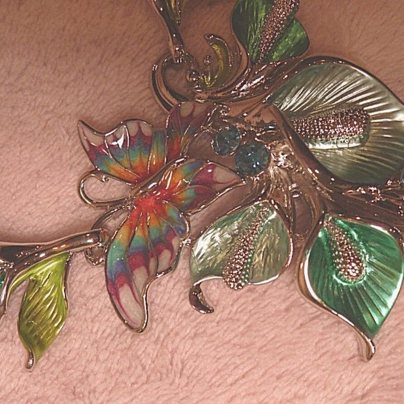 Silver tone Set Earrings Necklace Floral Enamel - Picture 7 of 8